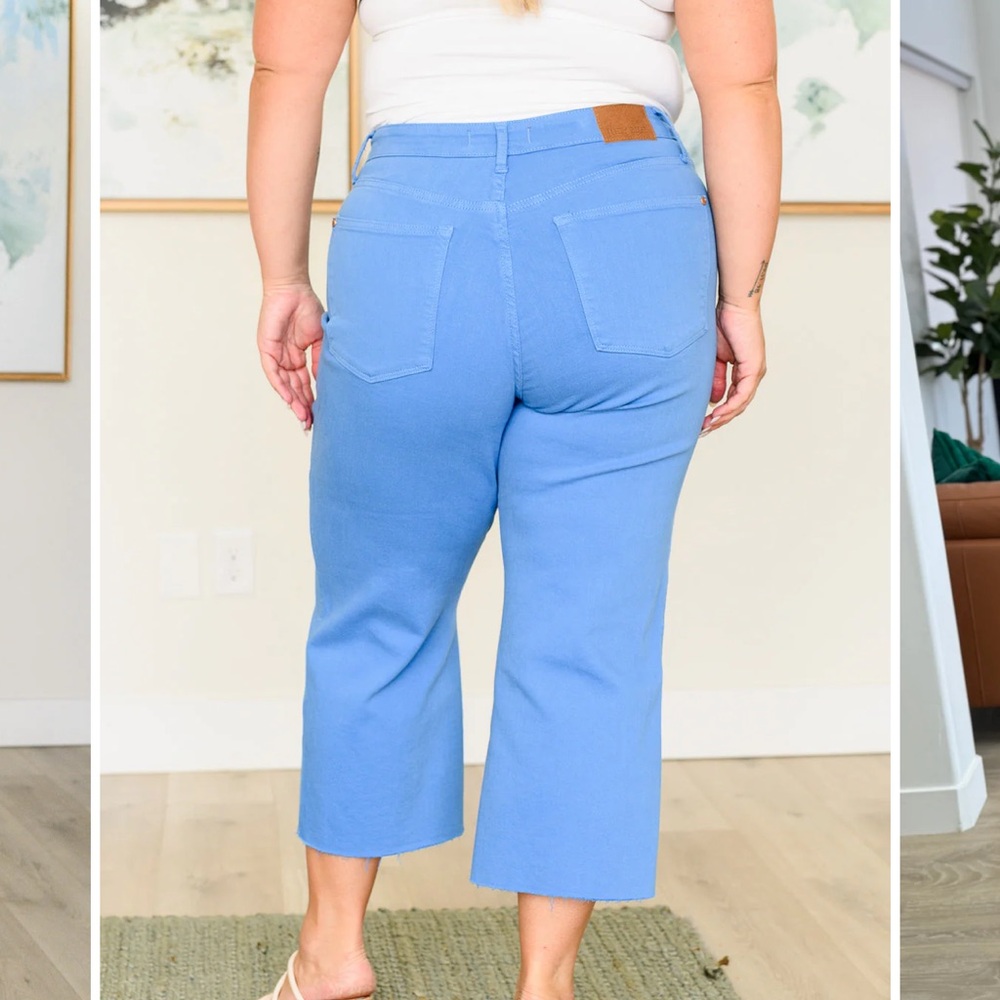 Judy Blue HIGH RISE CONTROL TOP WIDE LEG CROP JEANS IN SKY BLUE JB88843 - Picture 4 of 11